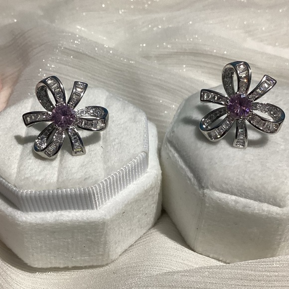 🌸Luxurious Pink Sapphire and Diamond Baguette Cherry Blossom Stud Earrin… - Picture 12 of 16